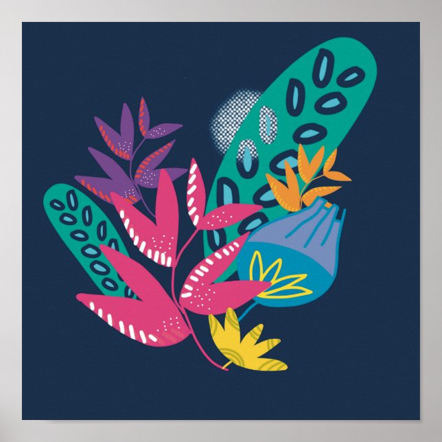 Poster floral moderno azul botânico simples (Frente)