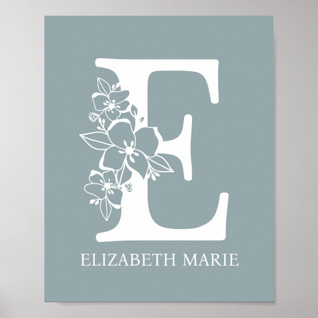 Poster Floral Monograma - Letra E Nome Nursery Modern (Frente)