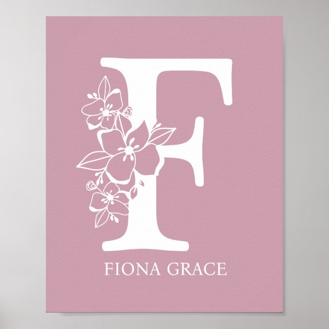 Poster Floral Monograma - Letra F Nome Nursery Modern (Frente)