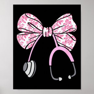 Poster Floral Nk Coquete Laço Rn Enfermeira Estetoscópio