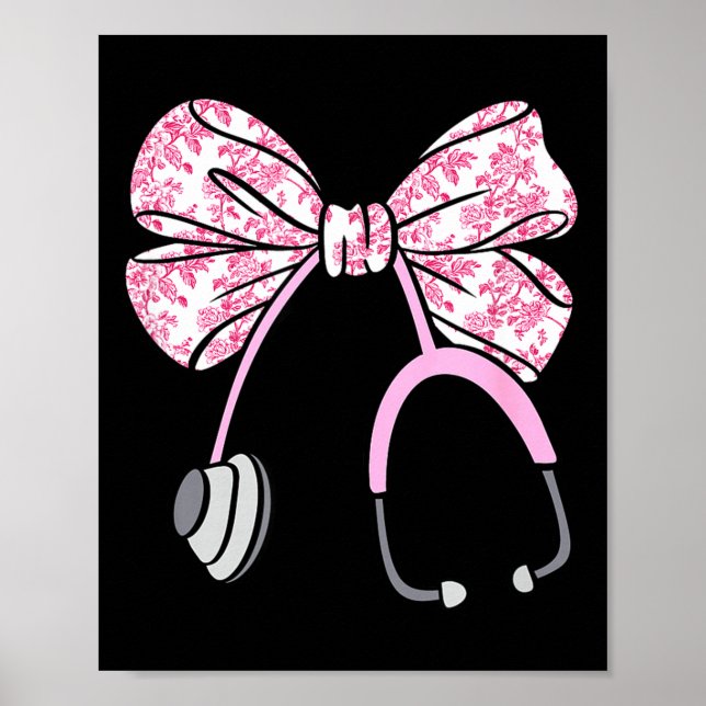 Poster Floral Nk Coquette Bow Rn Nurse Stethoscope Nursin (Frente)