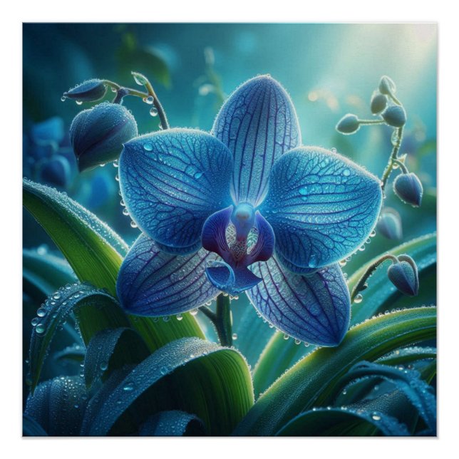Pôster Floral Orquídea Azul (Frente)