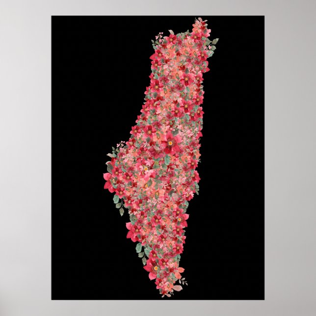Poster Floral Palestine mapeia a liberdade de arte para p (Frente)