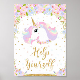 Poster Floral Pastel Unicorn Help Yourself Sign Decor