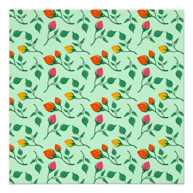 Pôster Floral pattern with colored rose flowers  (Frente)