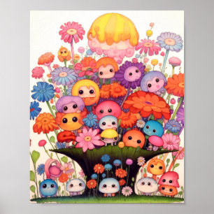 Poster Floral personalizado, colorido, fofo