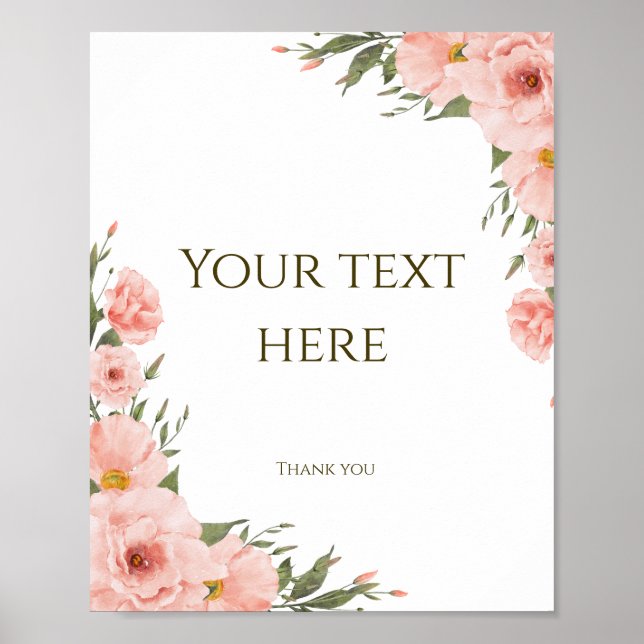 Poster Floral Personalizável de Pêssego de Aquarel (Frente)