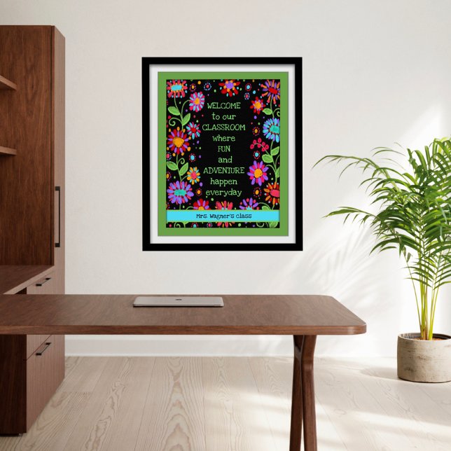 Poster Floral Preto de Boas-vindas da sala de aula Inspir (Personal classroom poster by Inspirivity)