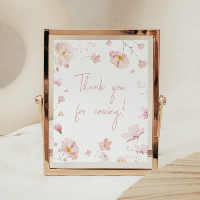 Poster Floral Primavera Baby in Bloom Obrigado por vir (Pink Spring Floral Baby in Bloom Baby Shower Thank you for Coming Sign)