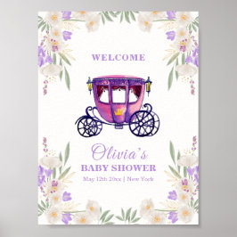 Poster Floral Princess Carriage Girl Baby Shower Welcome 