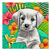 Floral Puppy Art
