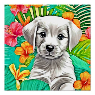 Pôster Floral Puppy Art