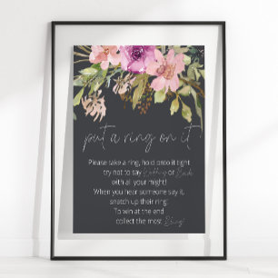 Poster Floral Púrpura Rosa Dusta Colocou Um Anel No Jogo