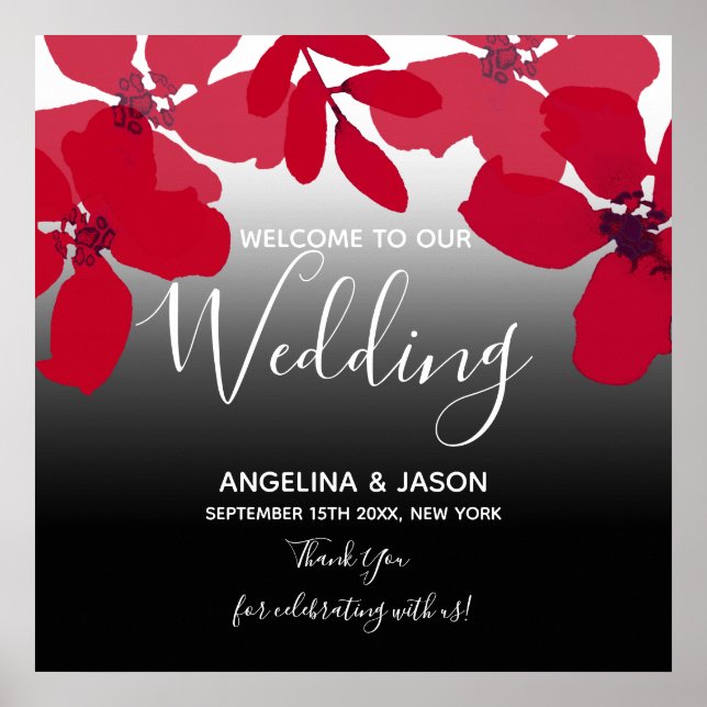 Poster Floral Red Welcome Wedding (Frente)