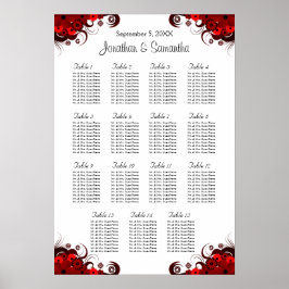 Pôster Floral Red & White 15 Mesas de Casamento