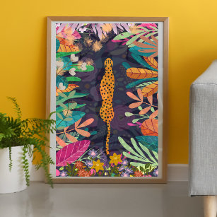 Poster floral retro Selva Amarelo-Leopardo-Amarelo