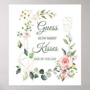 Poster Floral rosa, folhagem Jogo Adivinhe Quantos Beijos