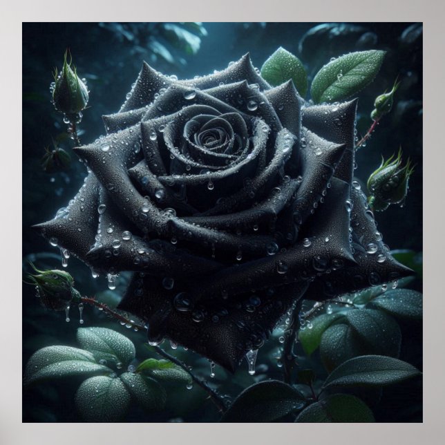 Poster Floral Rosa preto (Frente)