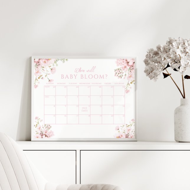 Poster Floral Rosa Quando Irá Bebê Bloquear Callendar (Criador carregado)