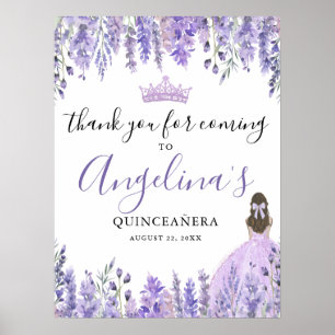 Poster Floral Roxo Sinal de Agradecimento Quinceanera