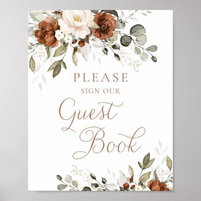 Poster Floral Rust Cream Greenery Casamento Sinal de Livr (Frente)