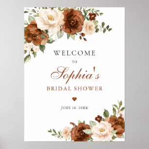 Poster Floral Rust Peach Greenery Chá de panela Laranja