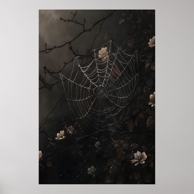 Poster Floral Spider Web Print, Dark Academia Gothic (Frente)