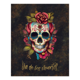 Pôster Floral Sugar Skull Día de los Muertos Espanha