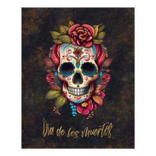 Pôster Floral Sugar Skull Día de los Muertos Espanha