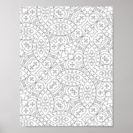 Poster Floral Tile Pattern Coloring Page with Heart Motif