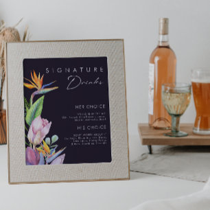 Poster Floral Tropical Colorido   Bebidas com Sabor Roxo 