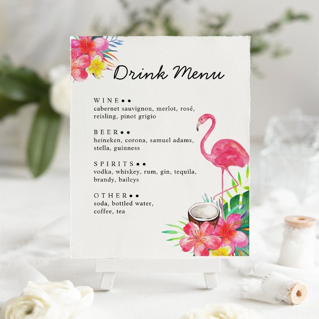 Poster Floral Tropical Paradise Flamingo Drinks Menu (Criador carregado)