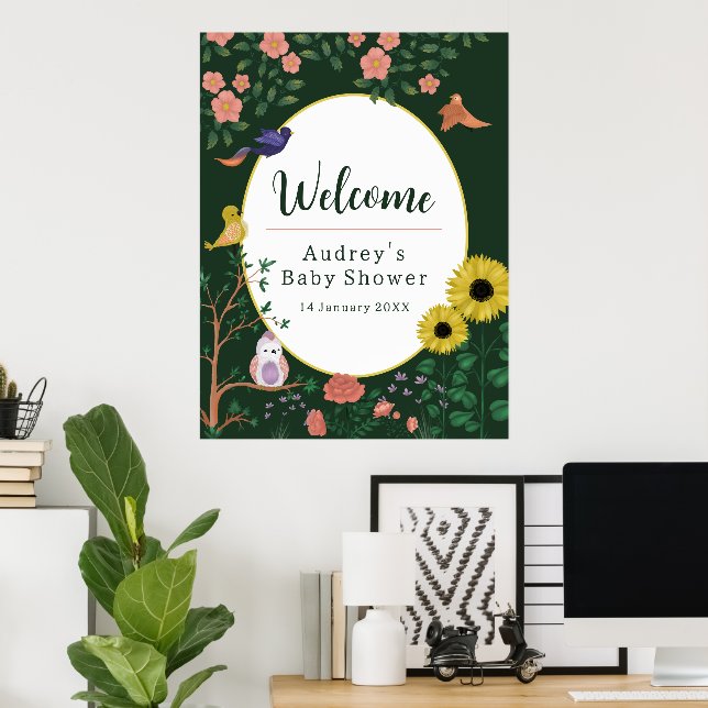 Poster Floral Verde Bonito Bem-vindo ao Sinal de Chá de f (Escritório em casa)