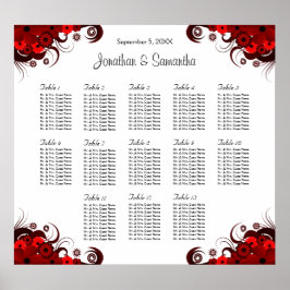Poster Floral Vermelho e Branco 13 Mesas de Casamento