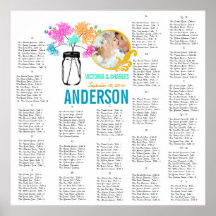 Pôster Floral Vintage Modern Mason Jar Seating Chart