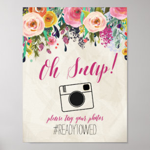 Poster Floral Watercolor Florea Hash Sinal de Hash Casado