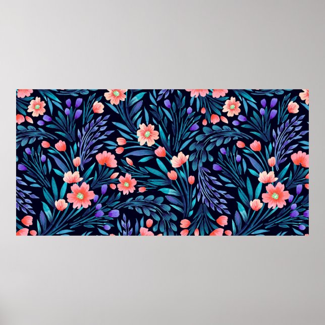 Poster Floral watercolor seamless pattern. (Frente)
