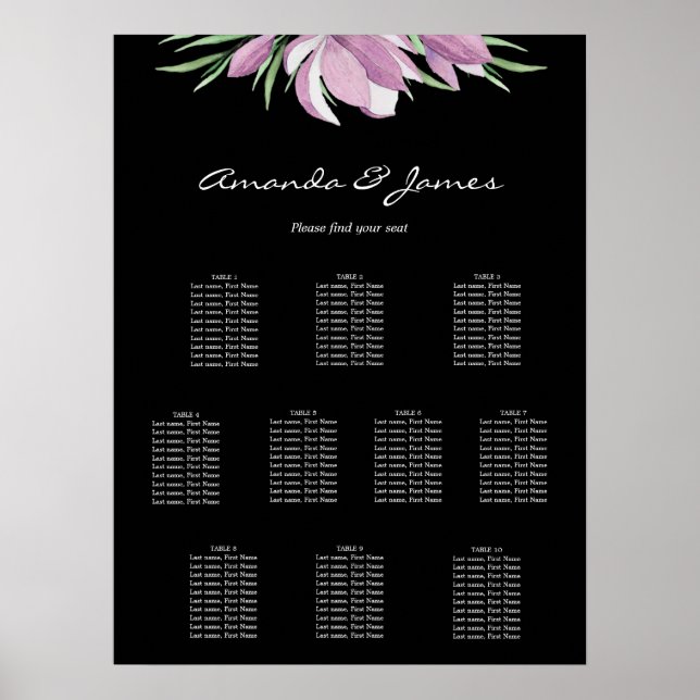 Poster Floral Wedding 10 Table Seating Chart (Frente)