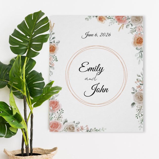 Pôster Floral Wedding Poster with Names and Date (Criador carregado)