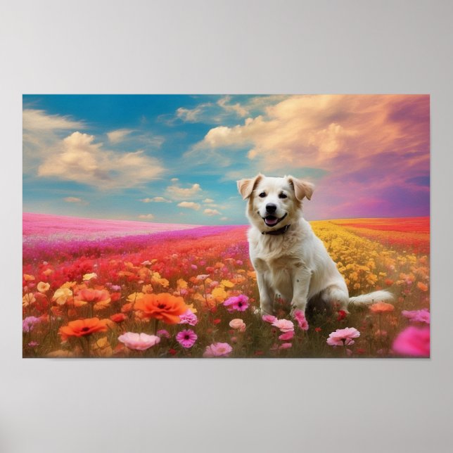 Poster Floral White Labrador recuperável baixável (Frente)