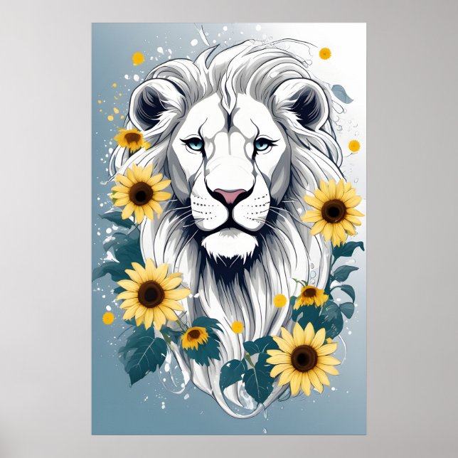 Poster Floral Willife African Safari White Lion (Frente)