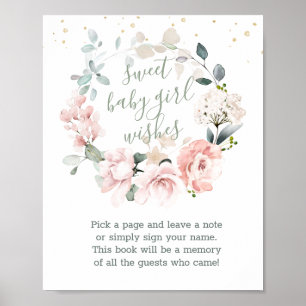 Poster Floral Wreath Sweet Chá de fraldas Guest Book Sina