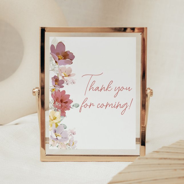 Poster Florals Baby Bloom Obrigado por vir (Spring Wildflower Baby Shower Thank you for Coming Sign)
