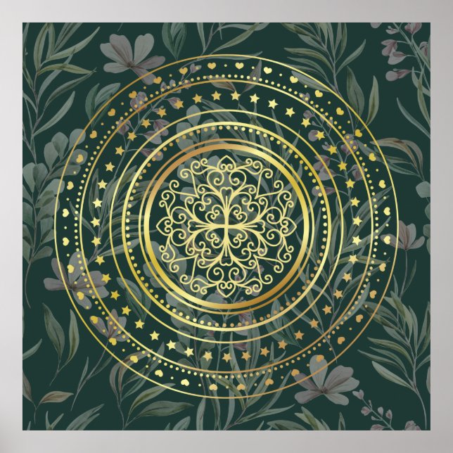 Poster Floreal floral do Ornamentado verde (Frente)