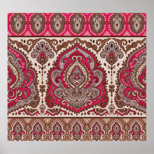 Poster Floreal paisley, padrão étnico de mandala.