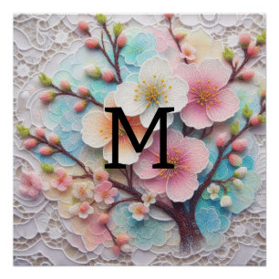 Pôster Florença floral pastel cor-de-rosa monograma