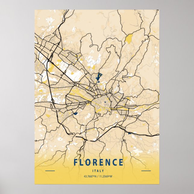 Poster Florença - Mapa da Cidade Amarela da Itália (Frente)