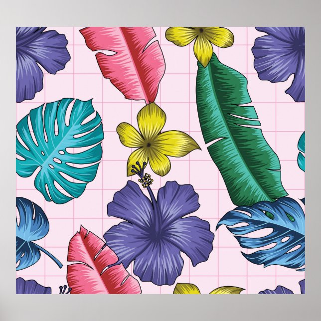 Poster Florença tropical: padrão de folhas sem costura (Frente)