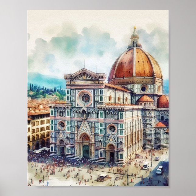 Poster Florence Duomo Itália Watercolor Art (Frente)
