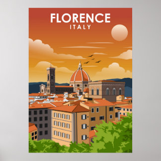 Poster Florence Italy European City Travel Illustration